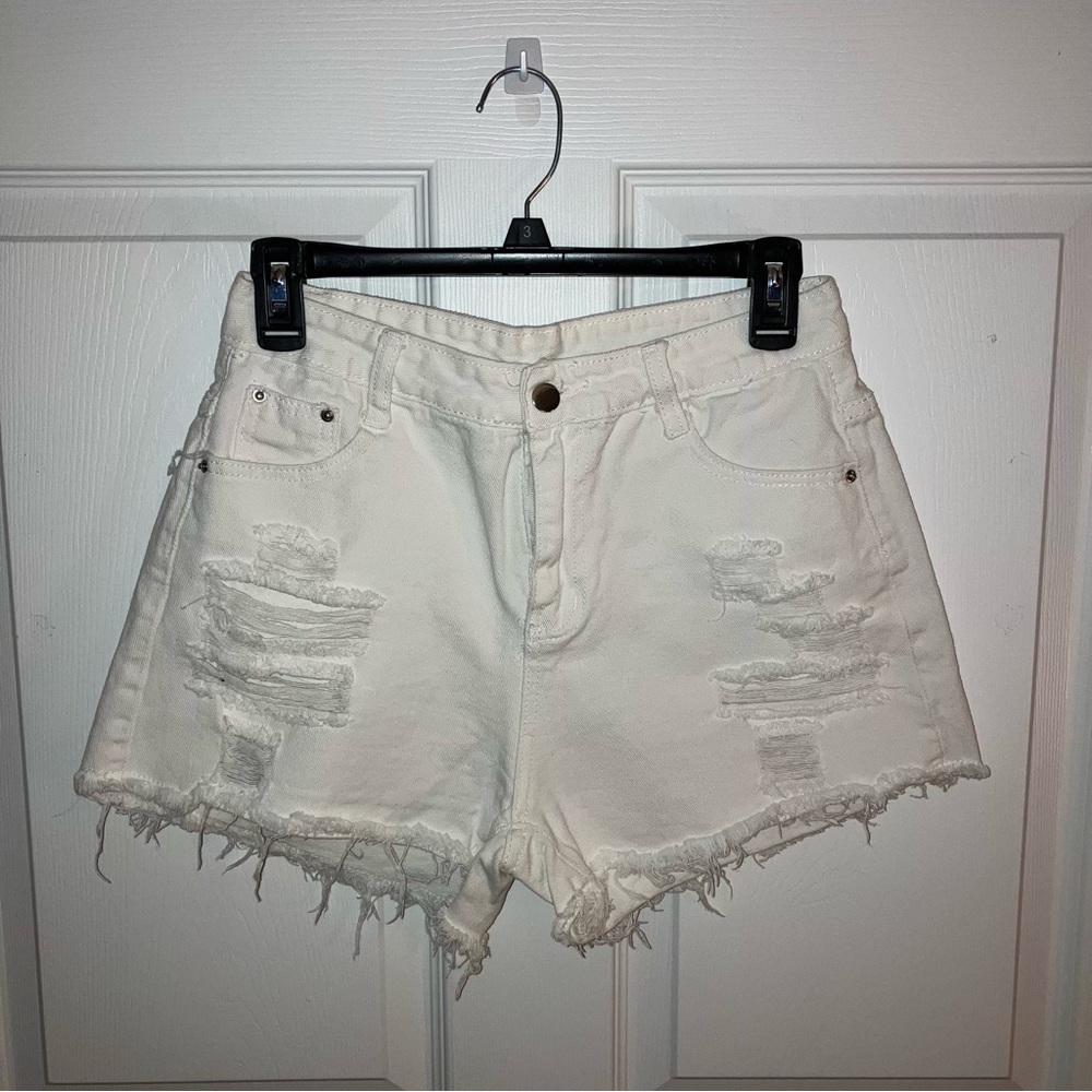 Distressed High-Waisted Denim Shorts
